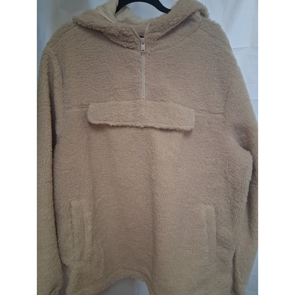 New Woman's Beige Sherpa Jacket Hoodie Size Xl Over Sized 2 Side 1 Front Pocket